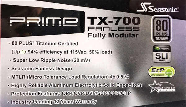 海韵展示700W无风扇电源：80PLUS钛金认证 12年质保