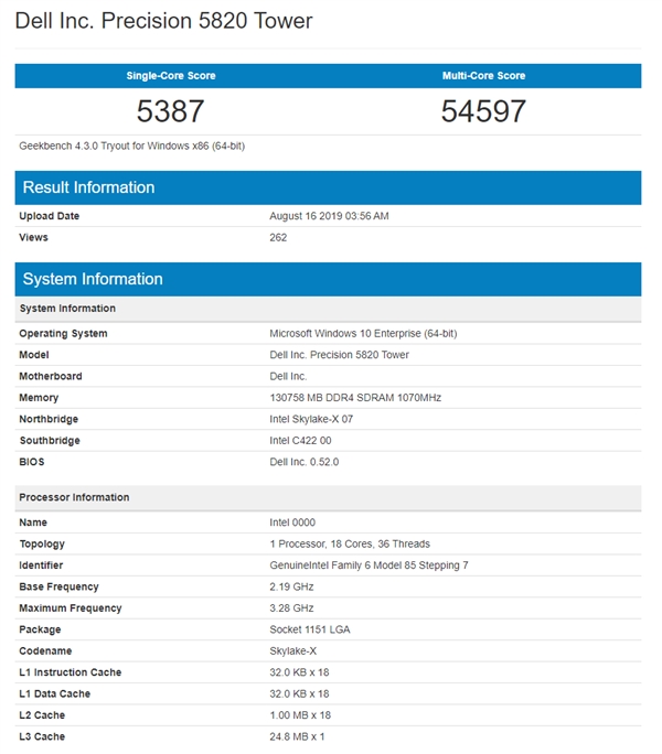Intel新一代发烧级Cascade Lake-X现身：还是最多18核心？