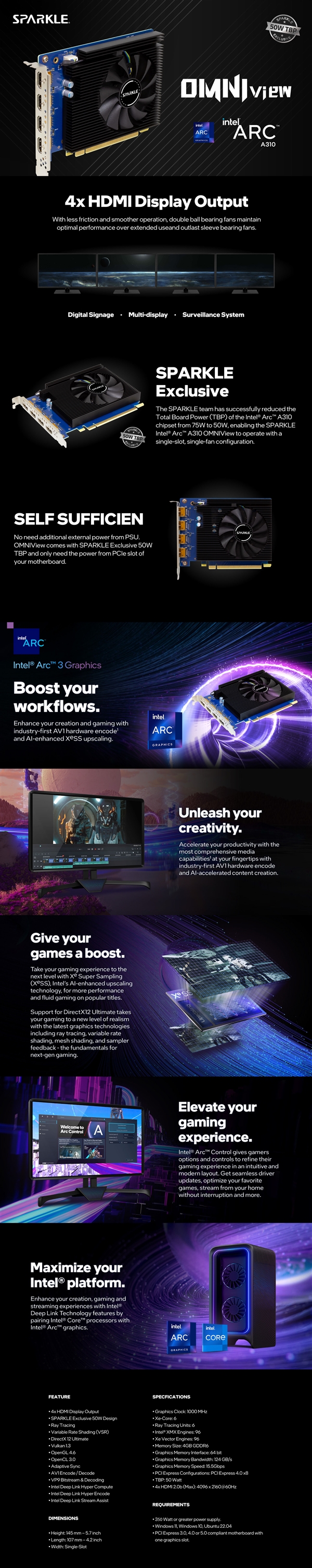 撼与发布新款Intel锐炫A310亮机小卡:一字排开四个HDMI