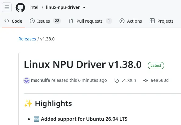 全平台兼容！英特尔NPU驱动1.38正式发布：官方支持Ubuntu 26.04 LTS