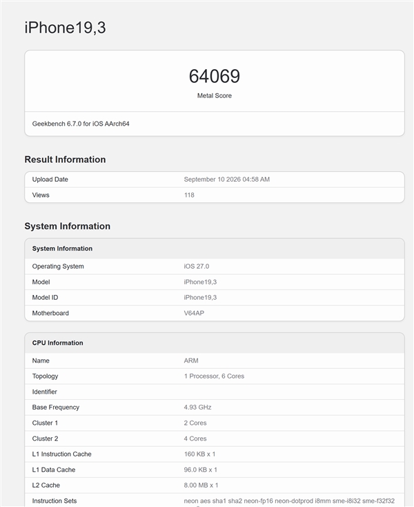 首发A20 Pro！iPhone 18 Pro Max跑分出炉：单核成绩突破4700分 性能无敌