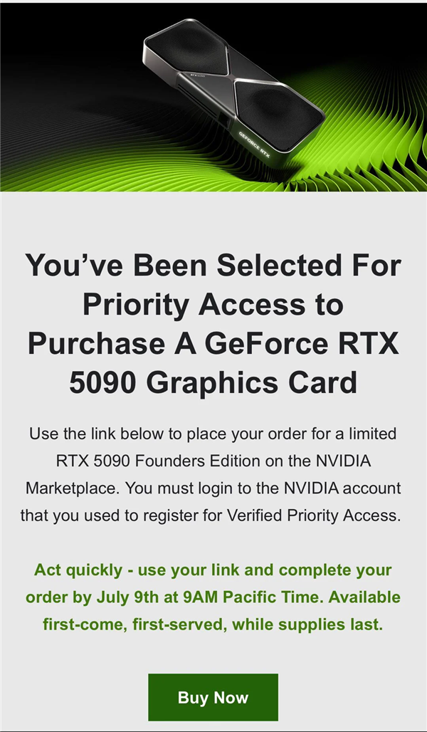 RTX 5090原价购买成真!NVIDIA发放新一轮优先资格