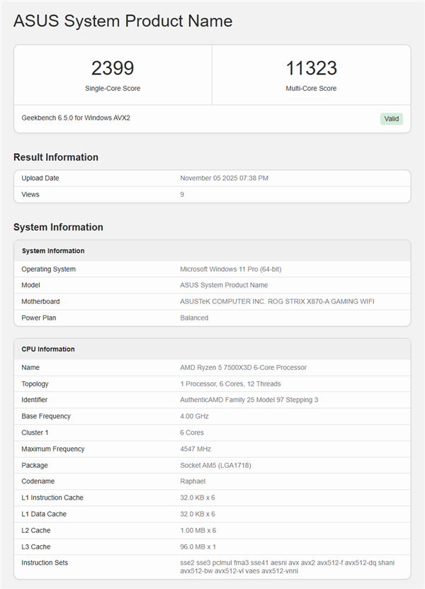 低价游戏神U!AMD入门锐龙5 7500X3D首次跑分:仅比7600X3D慢8%
