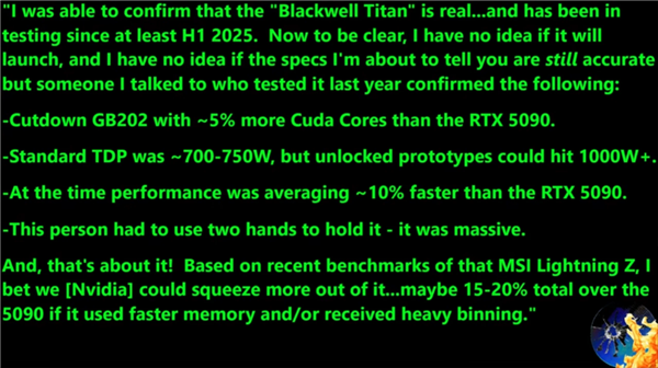 NVIDIA新卡皇RTX 5090 Ti再曝光：功耗直飙超700W！性能提升10%